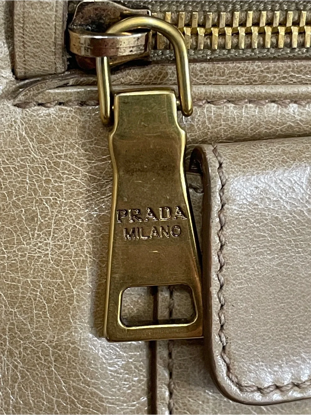 Prada Vitello Shine Distressed Leather Tote Handbag